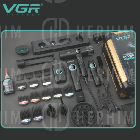 VGR PRO 4IN1 zestaw w walizce maszynka + trymer + golarka + suszarka - 3
