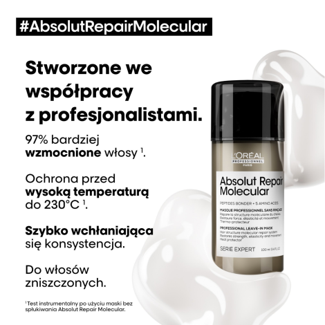 L'OREAL ABSOLUT REPAIR MOLECULAR maska wzmacniająca strukturę włosów 100 ml - 3