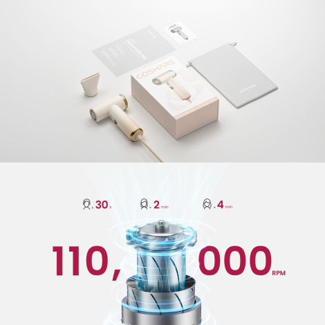 COSHARE HP10E SuperMini suszarka podróżna do włosów 800W | Piaskowy Beż - 8