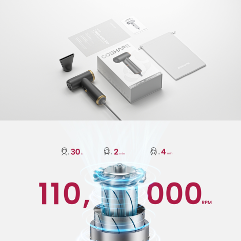 COSHARE HP10E SuperMini suszarka podróżna do włosów 800W | Grafitowa - 8